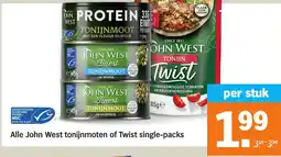 Albert Heijn Alle John West tonijnmoten of Twist single packs aanbieding