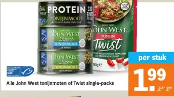 Albert Heijn Alle John West tonijnmoten of Twist single packs aanbieding