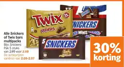 Albert Heijn Alle Snickers of Twix bars multipacks aanbieding