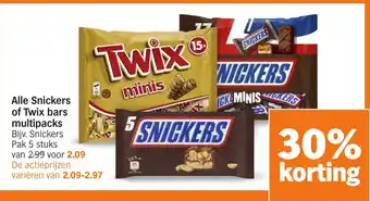 Albert Heijn Alle Snickers of Twix bars multipacks aanbieding