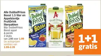 Albert Heijn Alle DubbelFrisss Boost en Appelsientje FruitDrink literpakken aanbieding