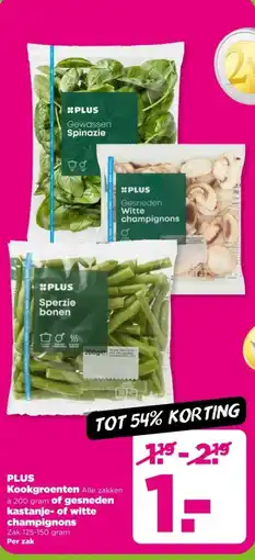 PLUS PLUS Kookgroenten of gesneden kastanje of witte champignons aanbieding