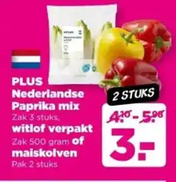 PLUS PLUS Nederlandse Paprika mix , witlof verpakt of maiskolven aanbieding