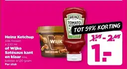 PLUS Heinz Ketchup of Wijko Satésaus kant en klaar aanbieding