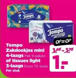 PLUS Tempo Zakdoekjes mini 4-laags of tissues light 3-laags aanbieding