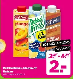 PLUS Dubbelfrisss, Maaza of Extran aanbieding
