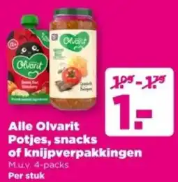 PLUS Alle Olvarit Potjes, snacks of knijpverpakkingen aanbieding