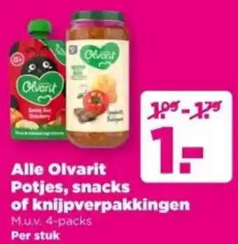 PLUS Alle Olvarit Potjes, snacks of knijpverpakkingen aanbieding