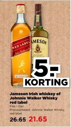 PLUS Jameson Irish whiskey of Johnnie Walker Whisky red label aanbieding