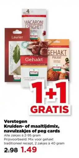 PLUS Verstegen Kruiden of maaltijdmix, navulzakjes of peg cards aanbieding