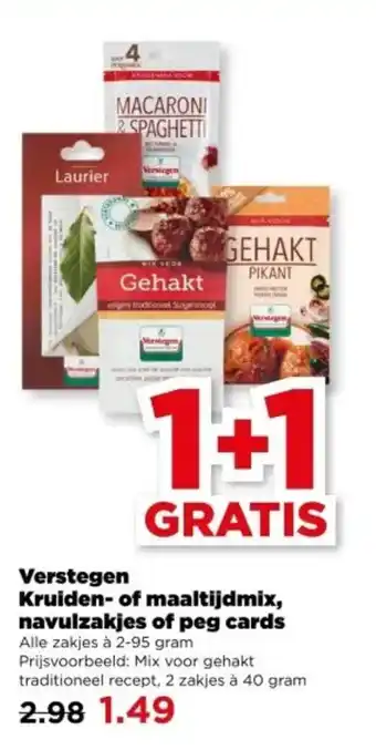 PLUS Verstegen Kruiden of maaltijdmix, navulzakjes of peg cards aanbieding