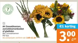 Albert Heijn AH Zonnebloemen, zonnebloemenboeket of gladiolen aanbieding