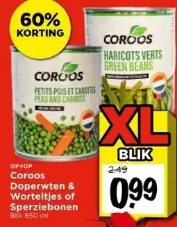 Vomar Voordeelmarkt Coroos Doperwten & Worteltjes of Sperziebonen Blik 850 ml aanbieding