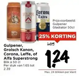 Vomar Voordeelmarkt Gulpener, Grolsch Kanon, Corona, Leffe, of Alfa Superstrong aanbieding