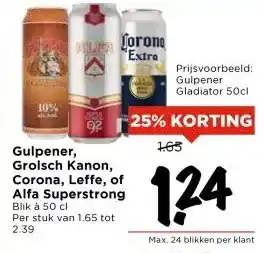 Vomar Voordeelmarkt Gulpener, Grolsch Kanon, Corona, Leffe, of Alfa Superstrong aanbieding