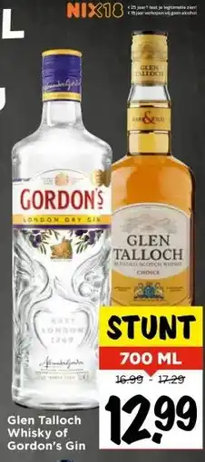 Vomar Voordeelmarkt Glen Talloch Whisky of Gordon's Gin aanbieding