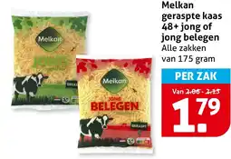 Hoogvliet Melkan geraspte kaas 48+ jong of jong belegen aanbieding