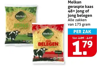 Hoogvliet Melkan geraspte kaas 48+ jong of jong belegen aanbieding