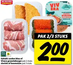 Nettorama Gehakt cordon bleu of Vivera groenteburger, slavink of boomstam aanbieding