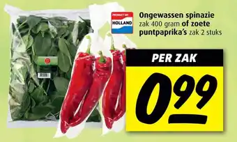 Boni Ongewassen spinazie of zoete puntpaprika's aanbieding