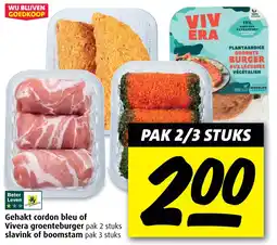 Boni Gehakt cordon bleu of Vivera groenteburger slavink of boomstam aanbieding