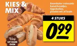 Boni Roomboter croissants kaiserbroodjes, tijgerbollen, pistolet wit of bruin aanbieding