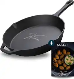 Bol.com Kitchenz - Gietijzeren Pan - Skillet - Gietijzeren Pan BBQ - 25CM - Incl. Receptenboek aanbieding