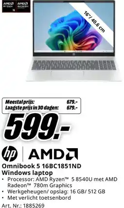 MediaMarkt hp AMD Omnibook 5 16BC1851ND Windows laptop aanbieding