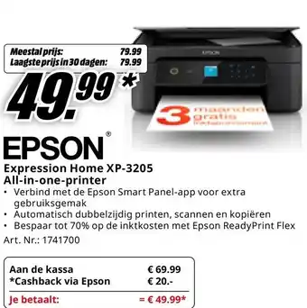 MediaMarkt EPSON Expression Home XP-3205 All in one printer aanbieding