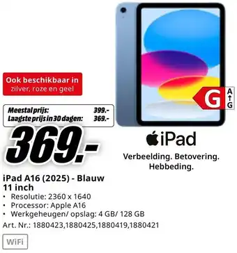 MediaMarkt iPad A16 (2025) - Blauw aanbieding