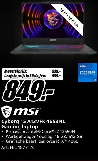 MediaMarkt Cyborg 15 A13VFK-1653NL Gaming laptop aanbieding