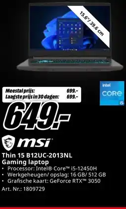 MediaMarkt msi Thin 15 B12UC-2013NL Gaming laptop aanbieding