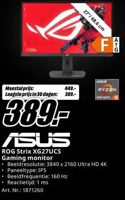 MediaMarkt ASUS ROG Strix XG27UCS Gaming monitor aanbieding