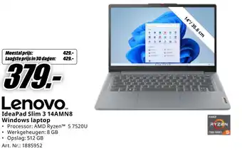 MediaMarkt Lenovo IdeaPad Slim 3 14AMN8 Windows laptop aanbieding
