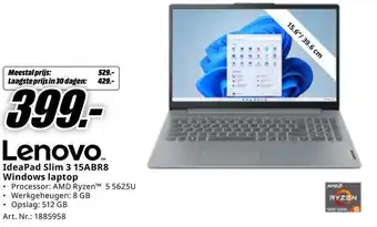 MediaMarkt Lenovo IdeaPad Slim 3 15ABR8 Windows laptop aanbieding