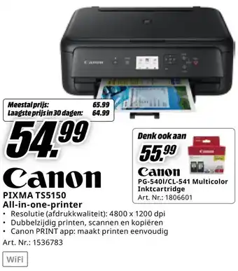 MediaMarkt PIXMA TS5150 All in one printer aanbieding
