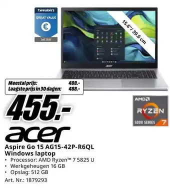 MediaMarkt Aspire Go 15 AG15-42P-R6QL Windows laptop aanbieding