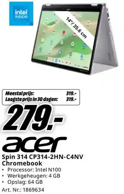 MediaMarkt acer Spin 314 CP314-2HN-C4NV Chromebook aanbieding