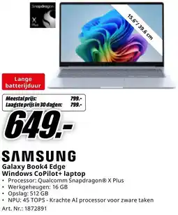MediaMarkt SAMSUNG Galaxy Book4 Edge Windows CoPilot+ laptop aanbieding