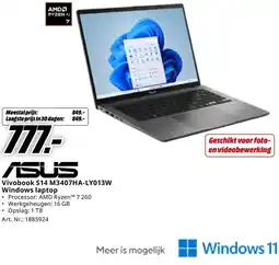 MediaMarkt ASUS Vivobook S14 M3407HA-LY013W Windows laptop aanbieding