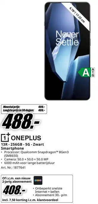 MediaMarkt ONEPLUS 13R 256GB 5G Zwart Smartphone aanbieding