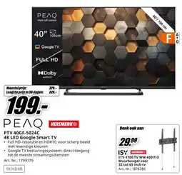 MediaMarkt ΡΕΛΟ PTV 40GF-5024C 4K LED Google Smart TV aanbieding