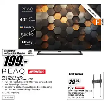 MediaMarkt ΡΕΛΟ PTV 40GF-5024C 4K LED Google Smart TV aanbieding