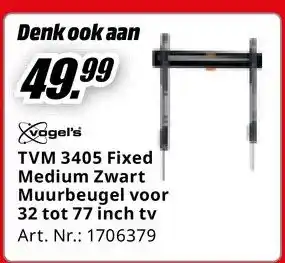 MediaMarkt TVM 3405 Fixed Medium Zwart Muurbeugel voor 32 tot 77 inch tv Art. Nr.: 1706379 aanbieding