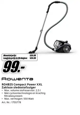 MediaMarkt Rowenta RO4B25 Compact Power XXL Zakloze sledestofzuiger aanbieding