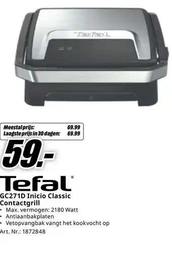 MediaMarkt Tefal GC271D Inicio Classic Contactgrill aanbieding