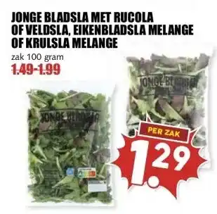 MCD Supermarkt JONGE BLADSLA MET RUCOLA OF VELDSLA, EIKENBLADSLA MELANGE OF KRULSLA MELANGE aanbieding