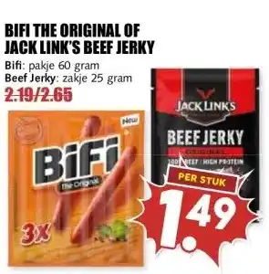 MCD Supermarkt BIFI THE ORIGINAL OF JACK LINK'S BEEF JERKY aanbieding