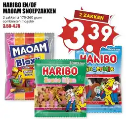 MCD Supermarkt HARIBO EN/OF MAOAM SNOEPZAKKEN aanbieding