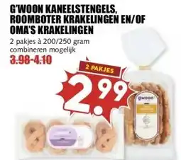 MCD Supermarkt G'WOON KANEELSTENGELS, ROOMBOTER KRAKELINGEN EN/OF OMA'S KRAKELINGEN aanbieding